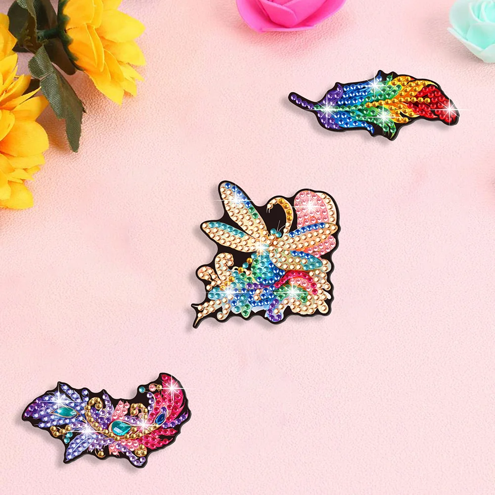 3pcs DIY Feather Diamond Painting Hairpin Handmade Diamond Barrette Art