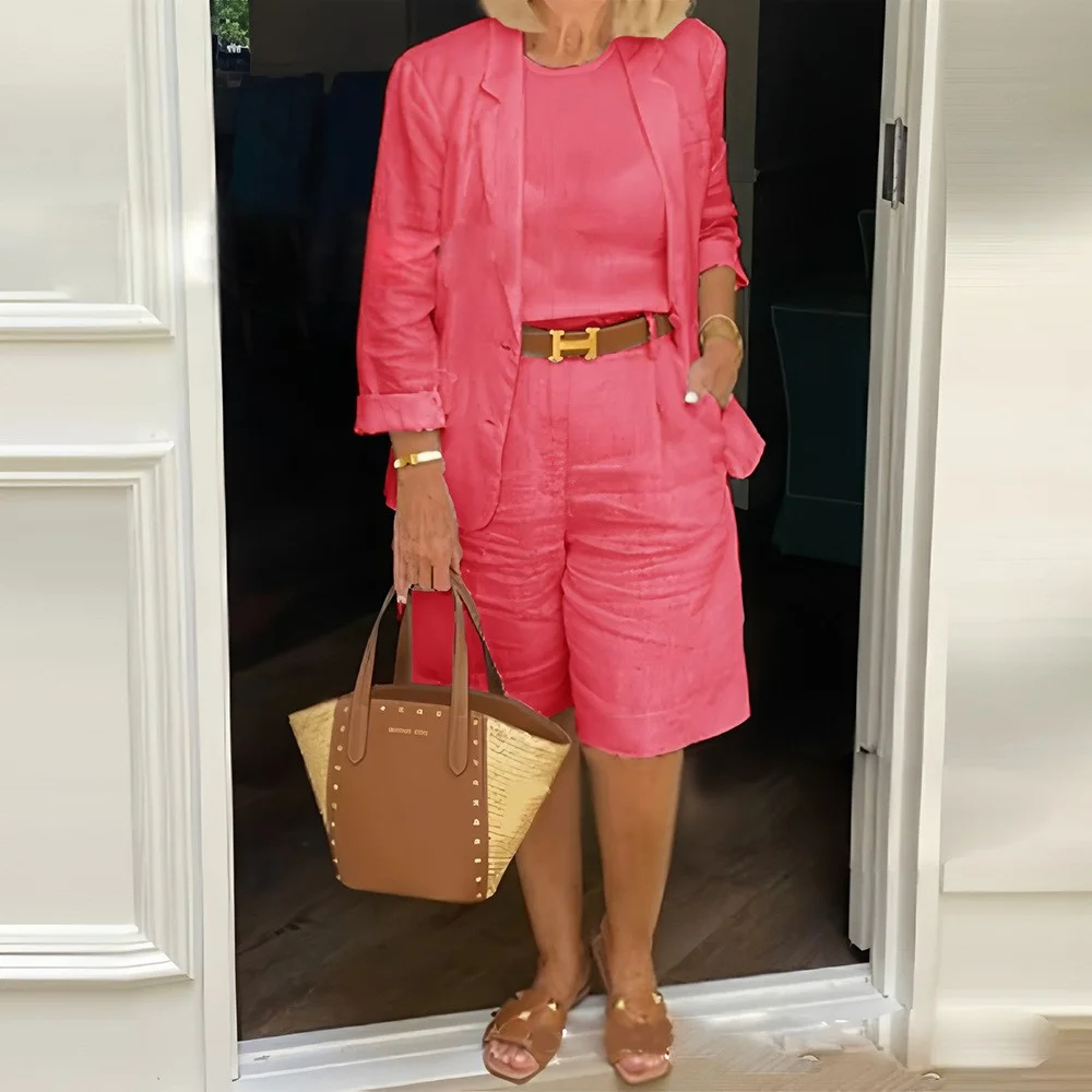 Athvotar Athvotar Spring And Autumn Cotton Mah-Size Casual Long-Sleeved Five-Sleeve Shorts Suit Two Sets