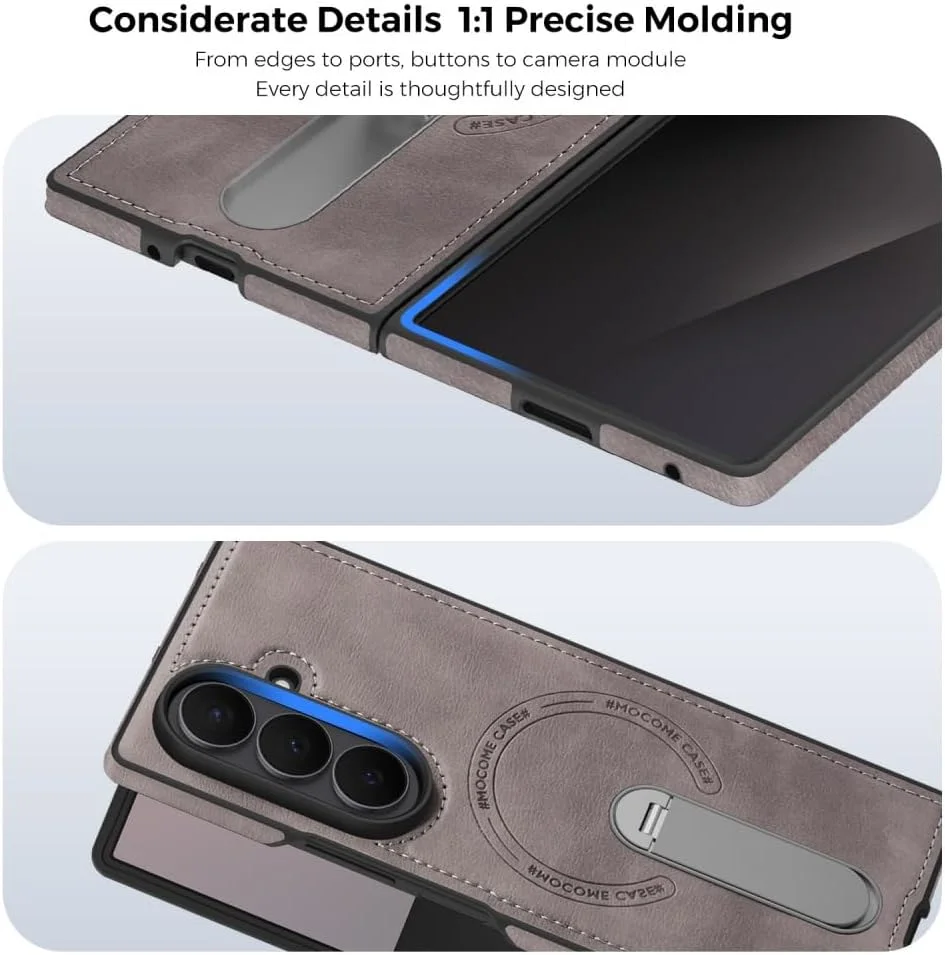360 Rotae Kickstand Leather Case for Samsung Galaxy Z Fold 7 6 5 4 3 5G Magnetic Heavy Duty Cover, Military Shockproof Cases 