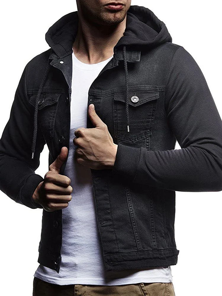Men's Denim Jacket with Knitted Sleeves