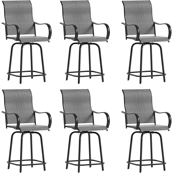 Patio Swivel Bar Stools Chair of 2, Outdoor Bar Height Set, All Weather High Back and Armrest Rocking Stools & Bar Chairs for Backyard, Lawn Garden, Balcony and Pool, Grey White Set of 2 Bar Chairs 27.5" Grey White