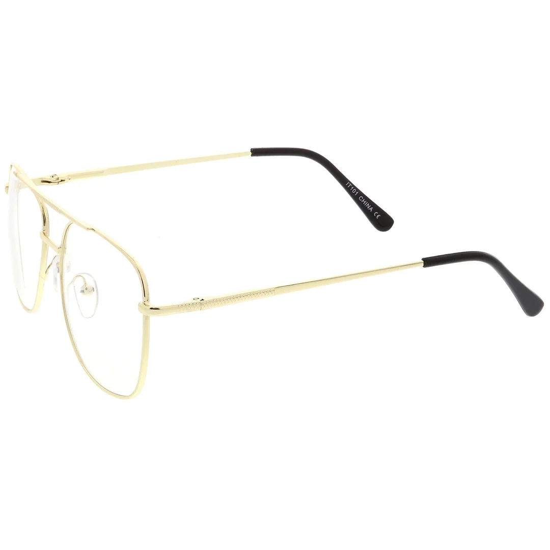 Classic Metal Aviator Glasses Double Crossbar Square Clear Lens 55mm