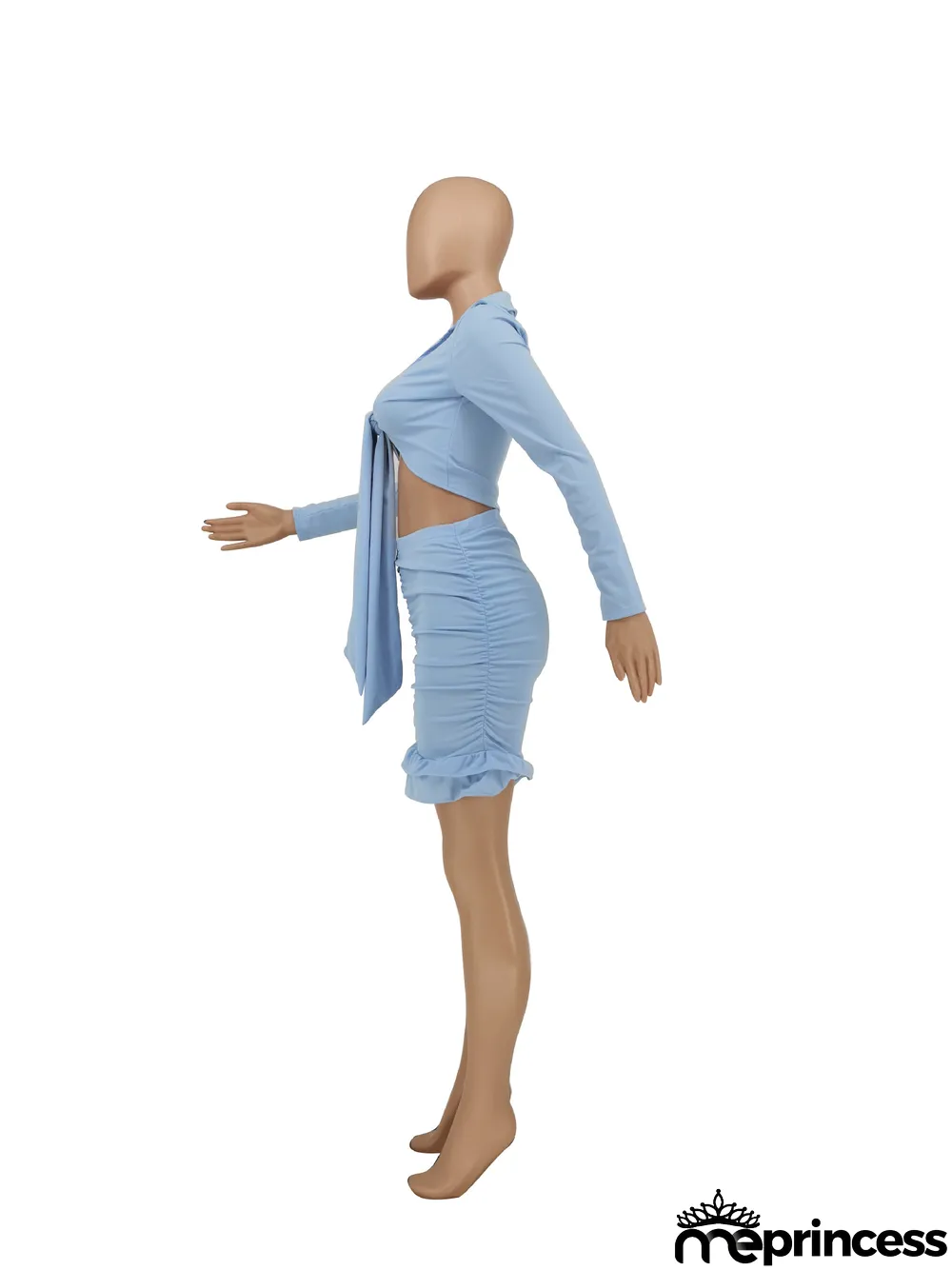 Sexy Temperament Long-Sleeved V-Neck Tie Pleated Two-Piece Suit