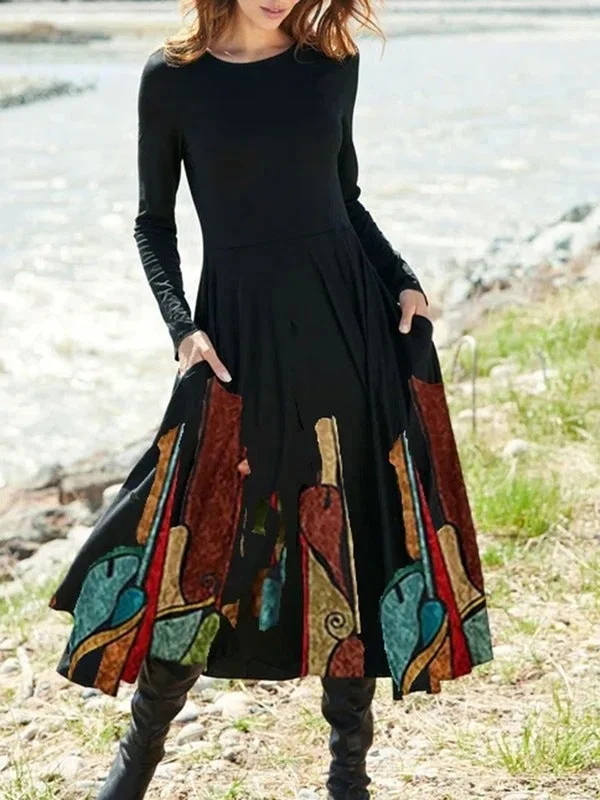 Crew Neck Cotton Dresses Black Dresses