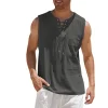 Men's Casual Lace-Up Neck Chest Pocket Sleeveless Vest Tank Top by Inlyline