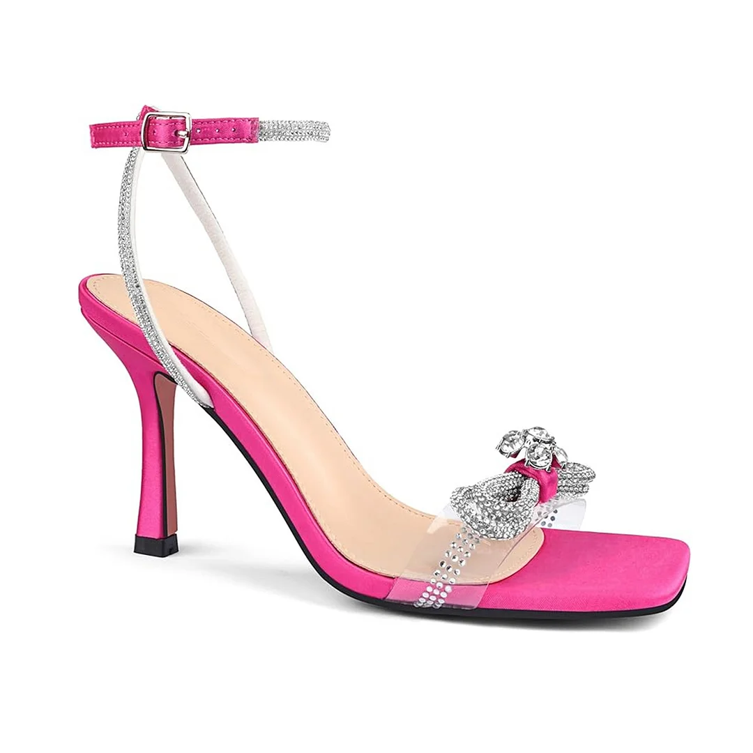 90mm Women's Stiletto Heel Ankle Strap Pumps Diamond High Heels Sandals Summer Banquet Wedding Shoes-MERUMOTE