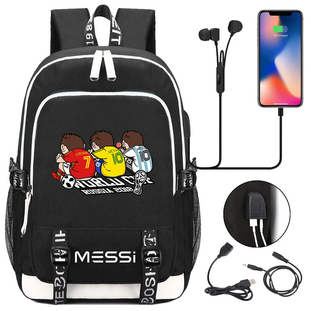 Buzzdaisy Get Your Little Messi Ready for School with our Lionel Messi Theme Backpack – Fits 15-inch Laptop, USB Charging Cable, and Ample Storage Space!