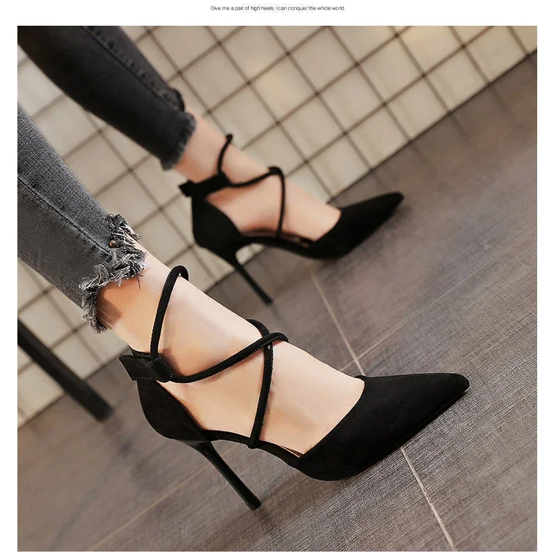 Zhungei Seasons Women's Suede High Heels 9cm2023 New Pointed Stiletto Fashion Sexy Black Wedding Shoes Nude Bridal Shoes