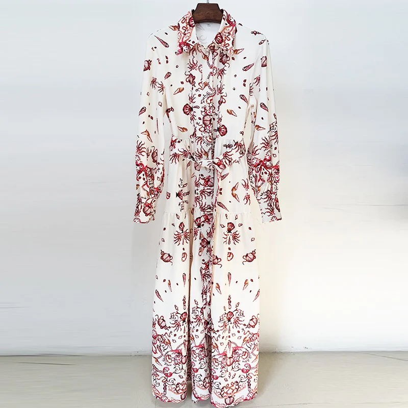 Nigikala Nigikala Spring And Summer New Star Fashion Holiday Casual Printed Shirt Long Dress Long Dress