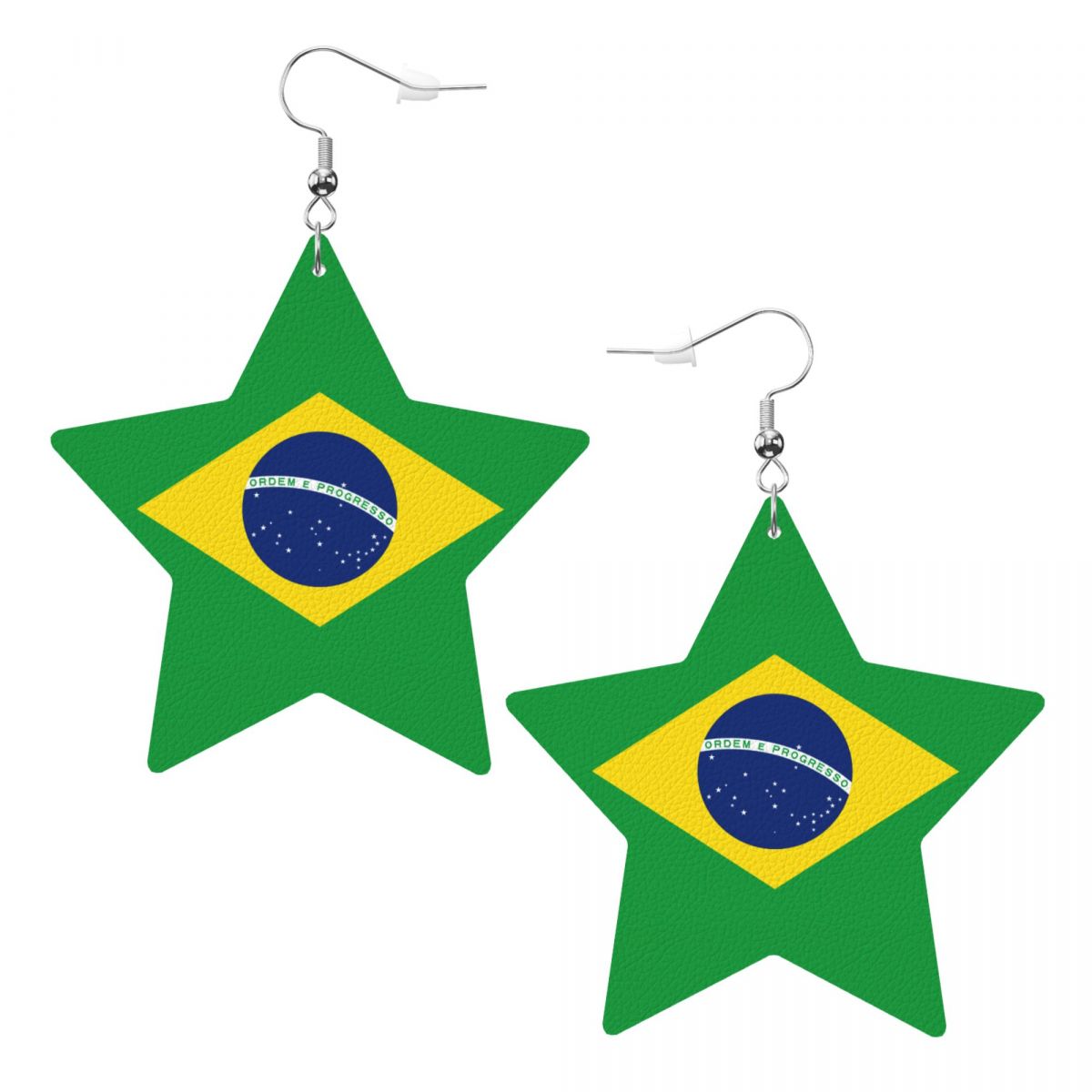 Brazil Flag Faux Leather Star Dangle Earrings