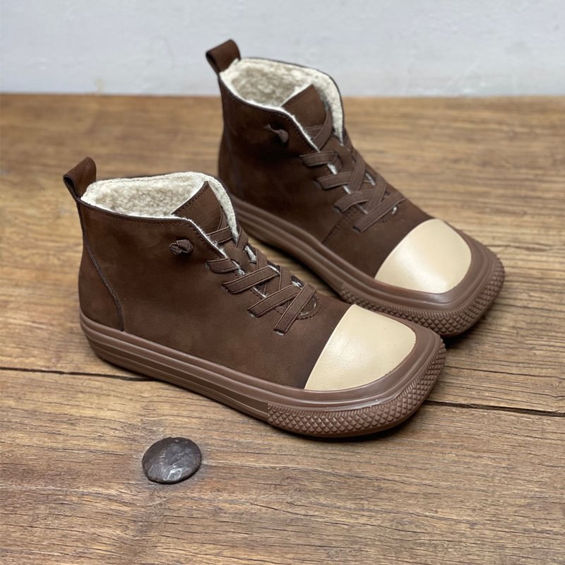 New Artistic Handmade Square Head Leather Women's Boots-PABIUYOU- Women's Fashion Leader