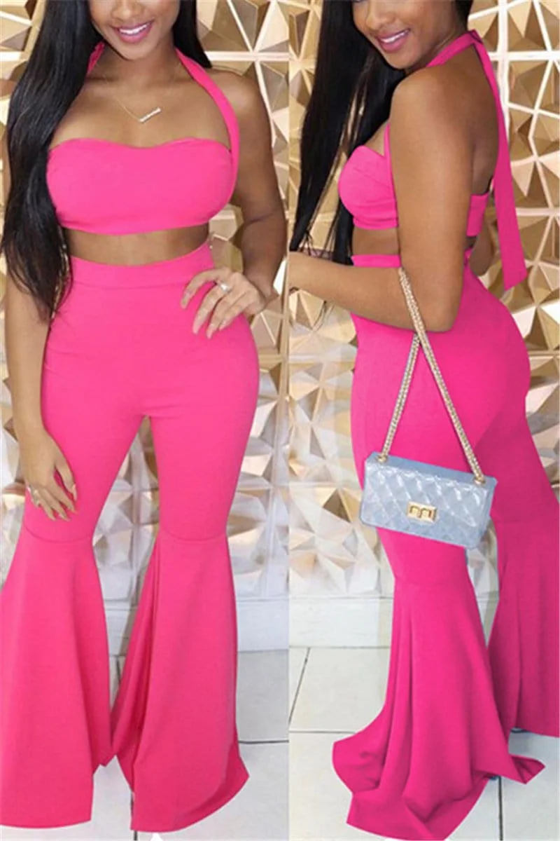 Sexy Strapless Tops Wide-Leg Trousers Set