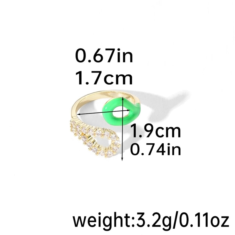 Copper 18K Gold Plated Streetwear Enamel Hollow Out Inlay Geometric Letter Zircon Open Rings