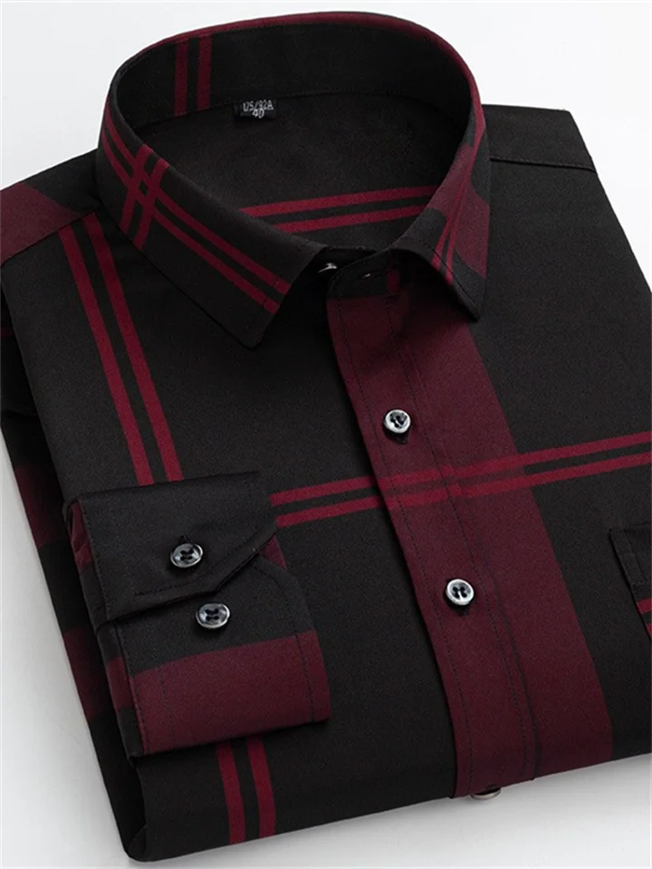 Men's Dress Shirt Button Up Shirt Collared Shirt Geometry Square Neck Black / Red Black / Gray Sea Blue Black White Casual Daily Long Sleeve Print Clothing Apparel Designer-Cosfine