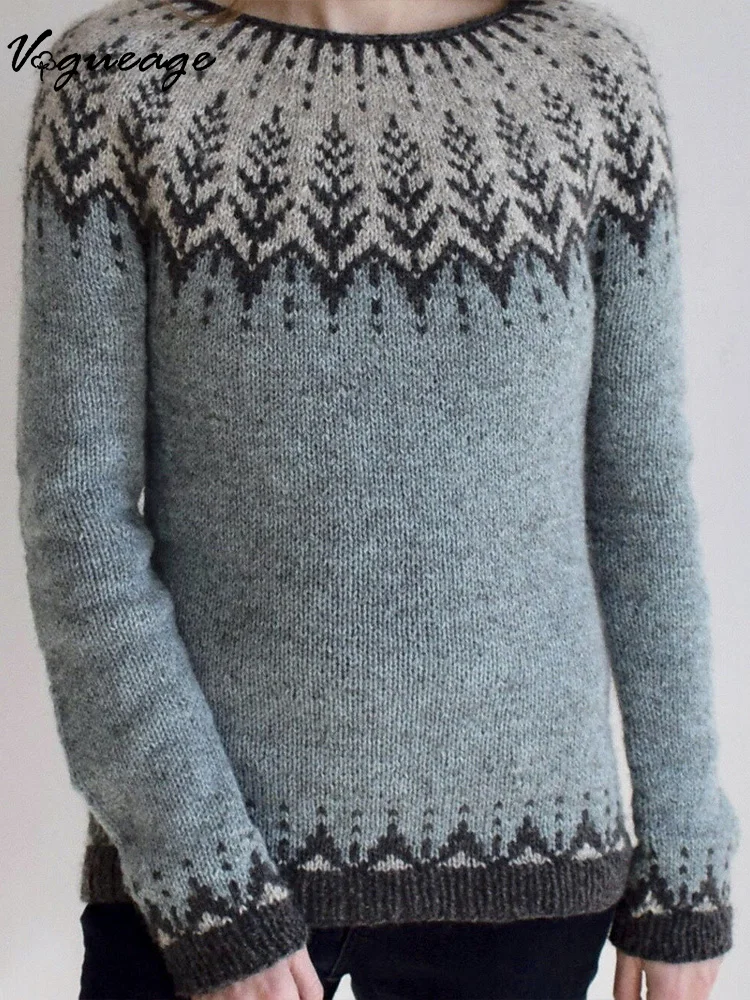Simple Retro Pattern Loose Fashion Pullover Knitted Sweater