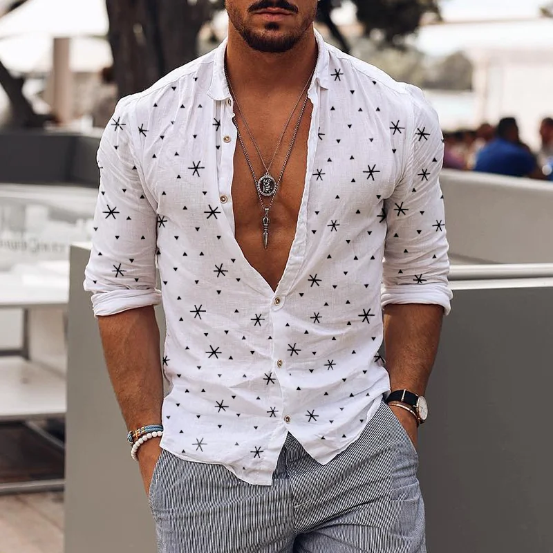 New Mens Fashion Vintage Anchor Print Casual Shirt