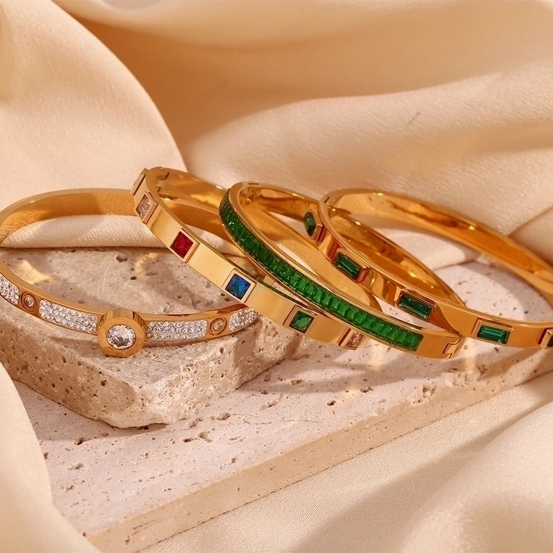 Classic Style Devil’s Eye Stainless Steel Plating Inlay Rhinestones 18k Gold Plated Bangle