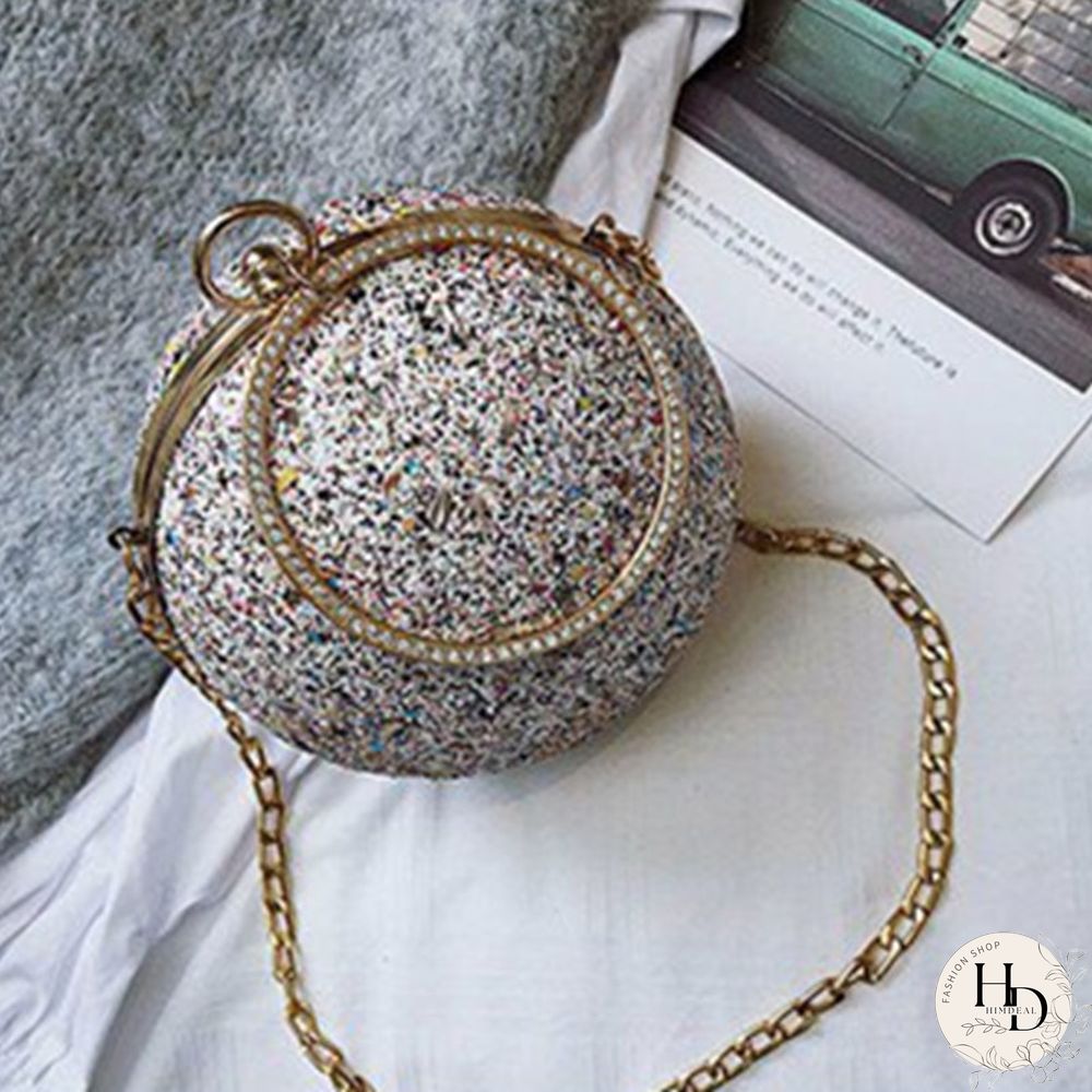 Pink Fashion Patchwork Round Crossbody Bag