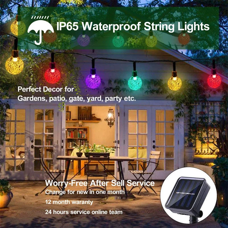 Solar String Lights Outdoor,50Led 23Ft Colour Crystal Globe Lights,for Garden Yard Porch