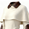 Women's Elegant Beige Knit Cape Dress With Leather Accents by Inlyline