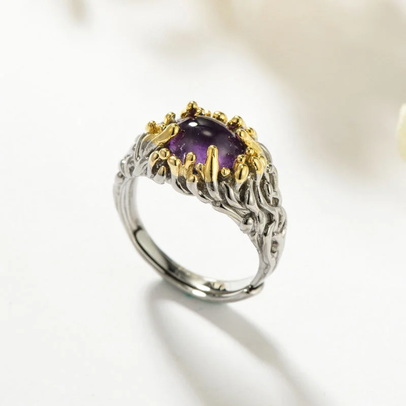 Amethyst 925 Sterling Silver Blessing Adjustable Ring