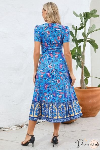 Printed Surplice Short Sleeve Dress