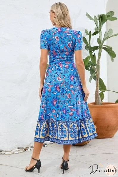Printed Surplice Short Sleeve Dress