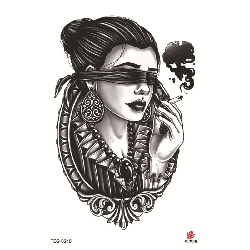 Sdrawing Temporary Tattoo Sticker Dark Snake Tattoos Flower Tatoos Body Art Geisha Water Transfer Clavicle Arm Fake Tatto