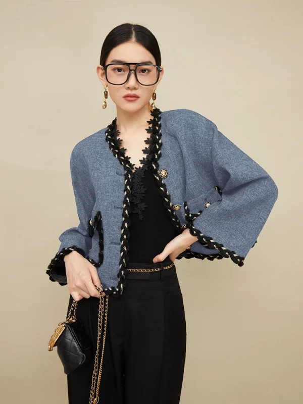 Women's flared sleeve short small fragrant wind jacket Flusfy