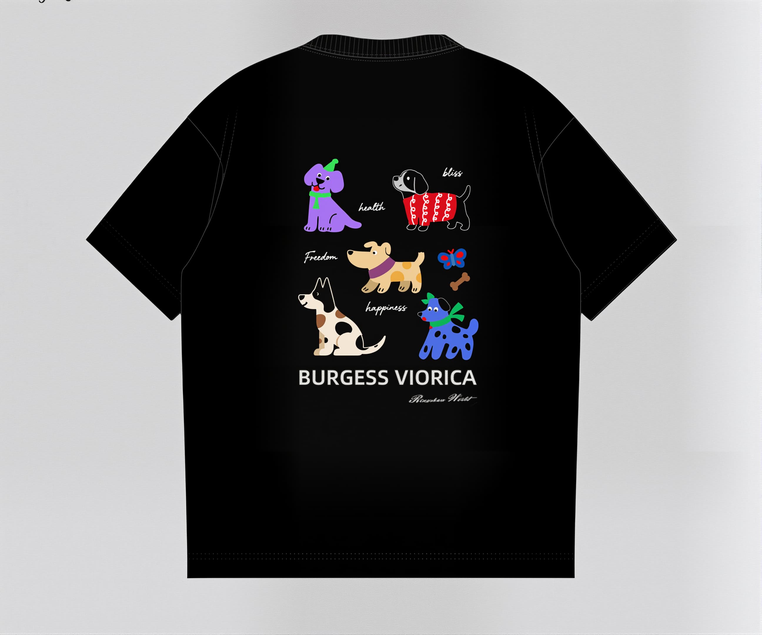 Selected 100% Cotton T - Shirt with Embroidered Glowing Dog King Pattern