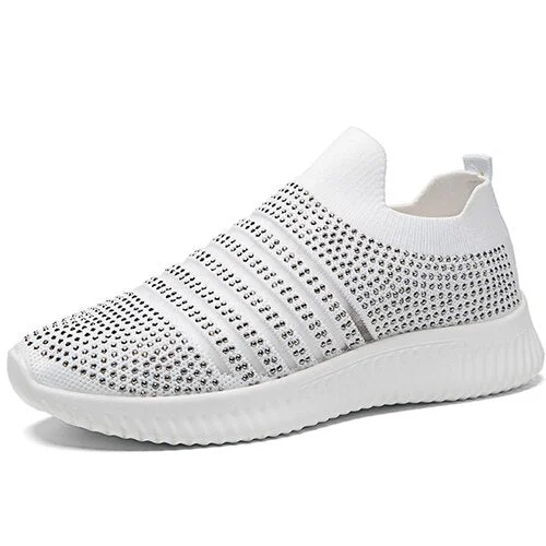 Back to college Women Crystal Sneakers 2022 Woman Flat Mesh Loafer Women's Comfort Vulcanized Ladies White Casual Shoes Trainers Basket Female