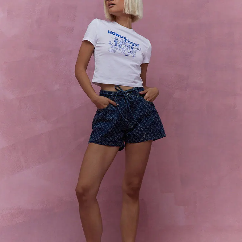 Damen Jeans Shorts – Bindegürtel, Einzigartiges Muster, Taschen-83372-0cbdd248-5fa7-41c1-a02b-7bd6425fe366