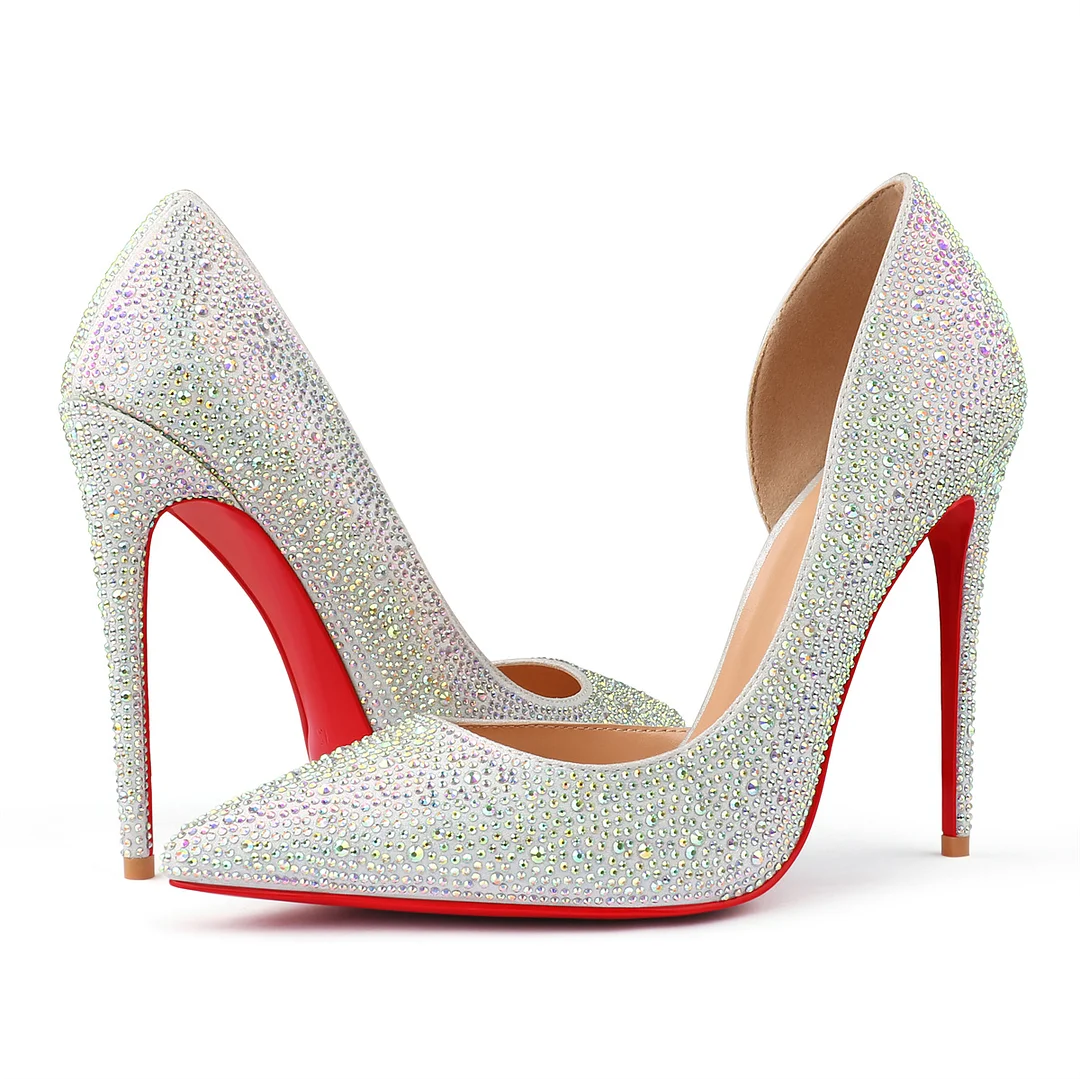 100mm Women's Pointed Toe Red Bottom Shiny Party Daily Wedding Pumps-MERUMOTE