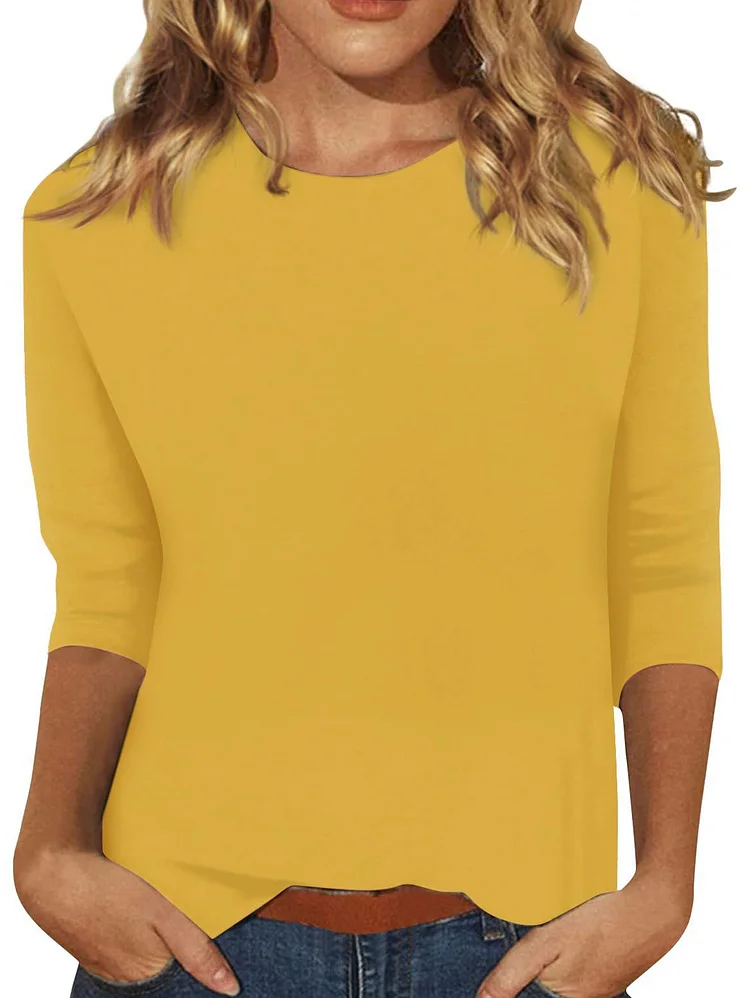 Basic Crew Neck Solid Color Long Sleeve Blouses