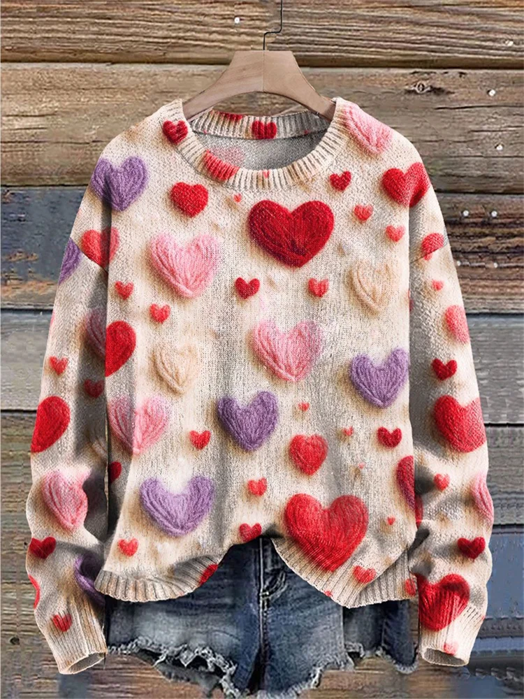 VChics Love Print Knit Pullover Sweater