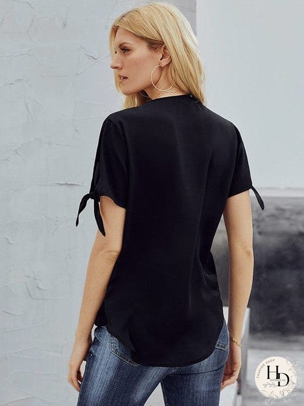 Women's Short Sleeve Knotted Cuff Blouse