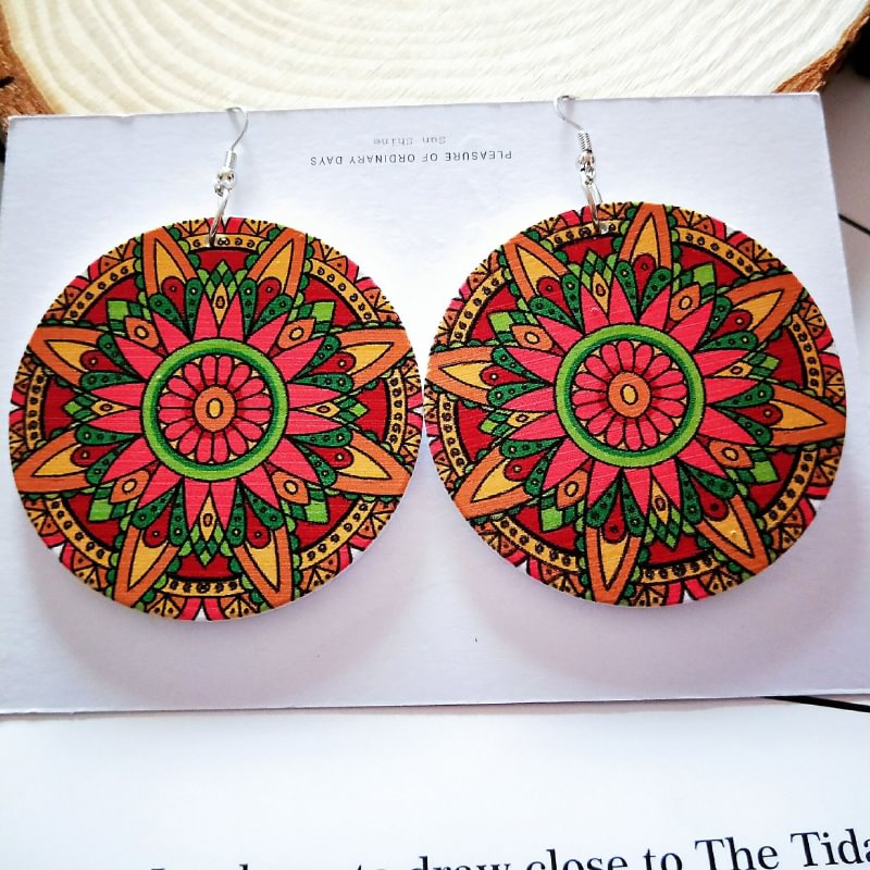 Geometric Circle Featured Floral Printed Earrings