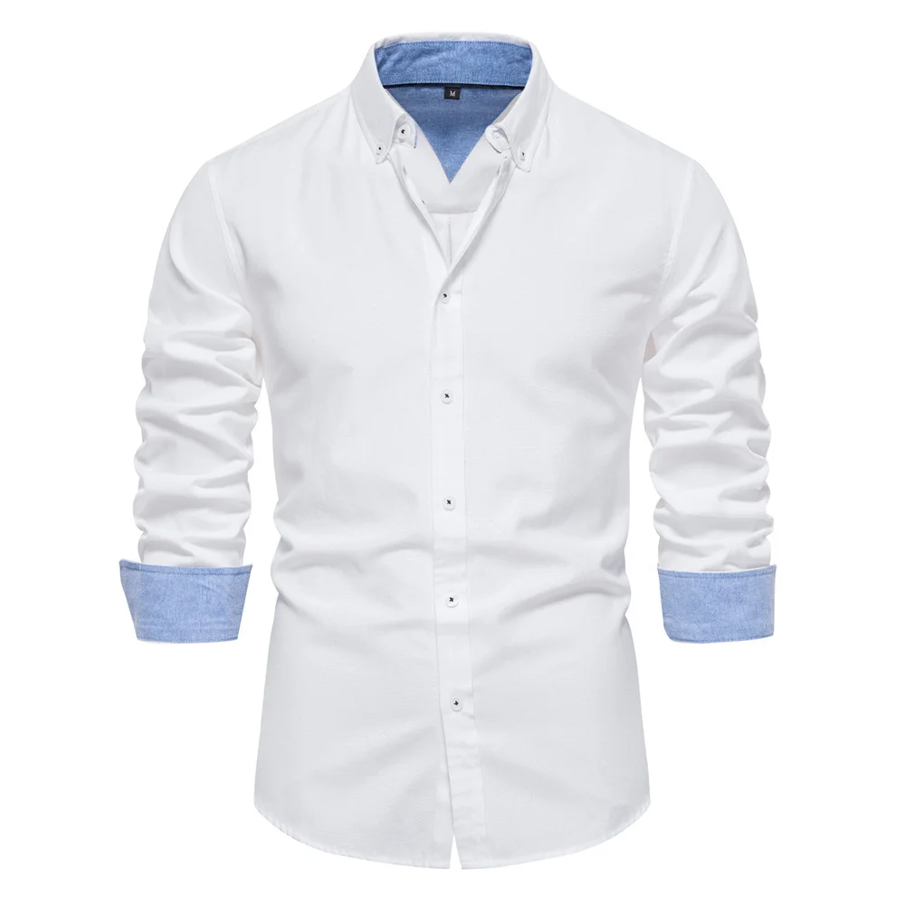 Men's Casual Solid Color Long Sleeve Shirt Business Shirt