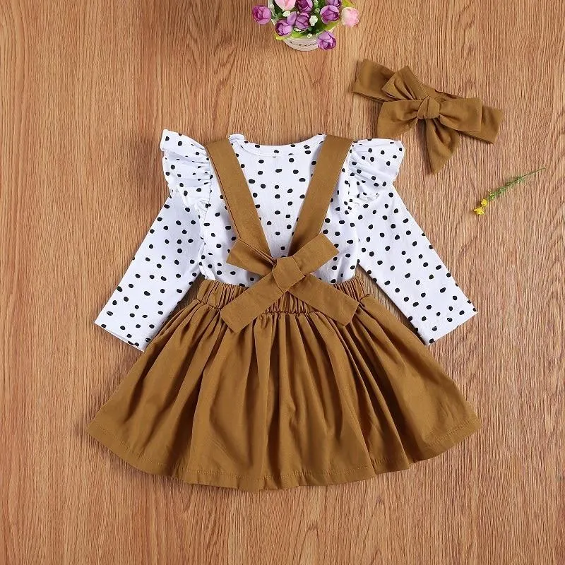 Infant Newborn Baby Girls Long Sleeve Bodysuits Overall Skirts Headband 3Pcs Set Outfits Spring Autumn