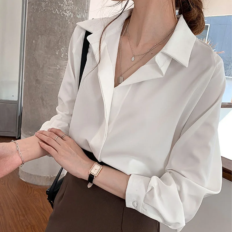 2021 Spring Korean Clothes Plus Size Loose Shirt Autumn Women Fashion Blouses Solid Long Sleeve Blouse Simple OL Feminine Blusa
