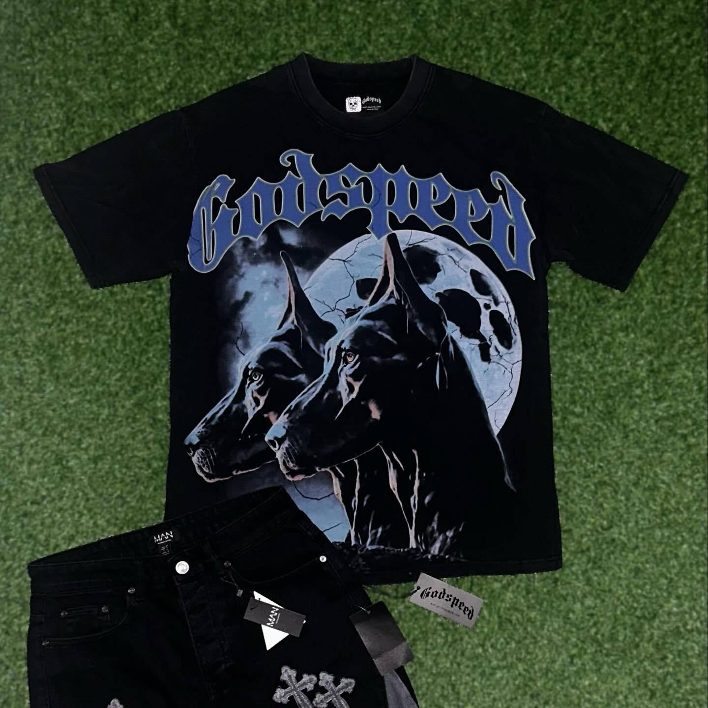 Godspeed Wolfdog Full Moon Print Cotton Short Sleeve T-Shirt