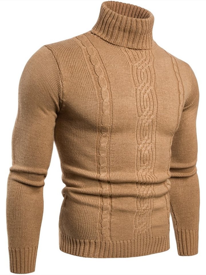 Men's Thick Solid Color High Neck Knitting Sweater -vasmok