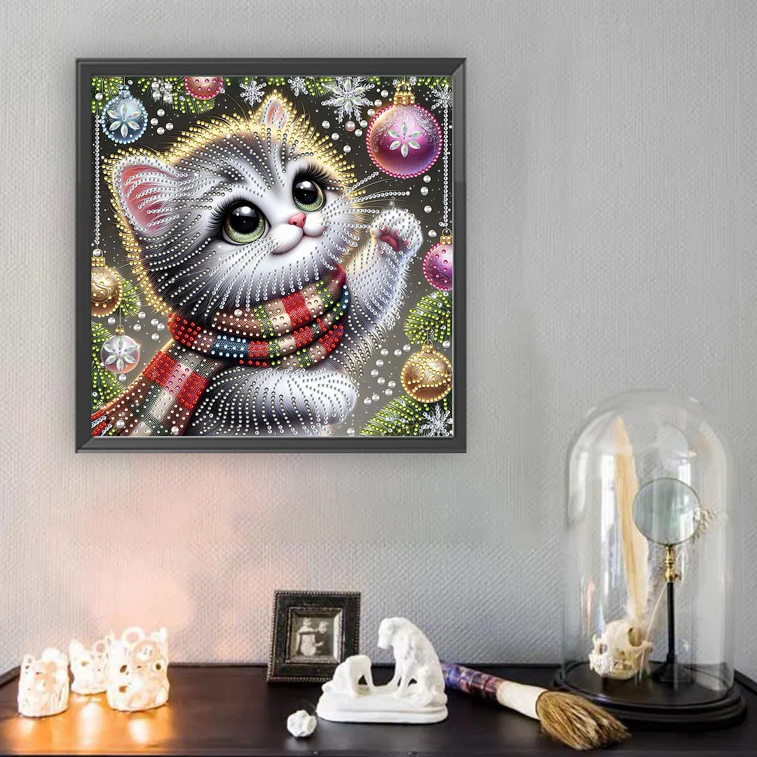 Christmas Cat - Diamond Painting - Partial Special Shaped Drill(Canvas|30*30cm)