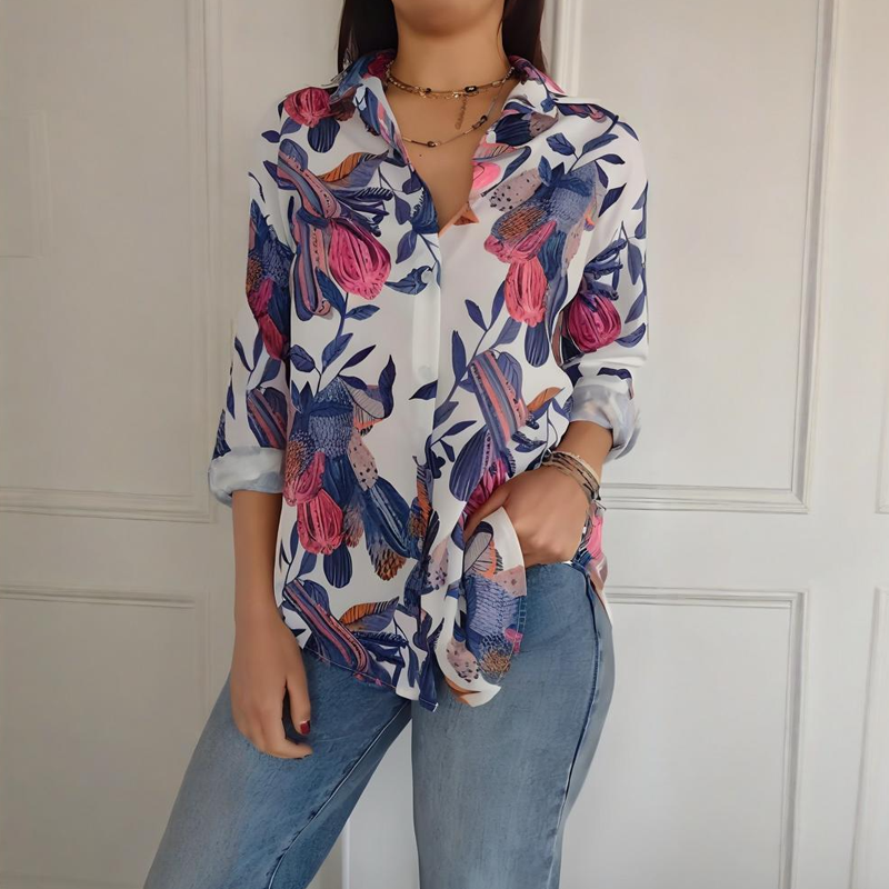 Camisa elegante com estampado floral e botões
