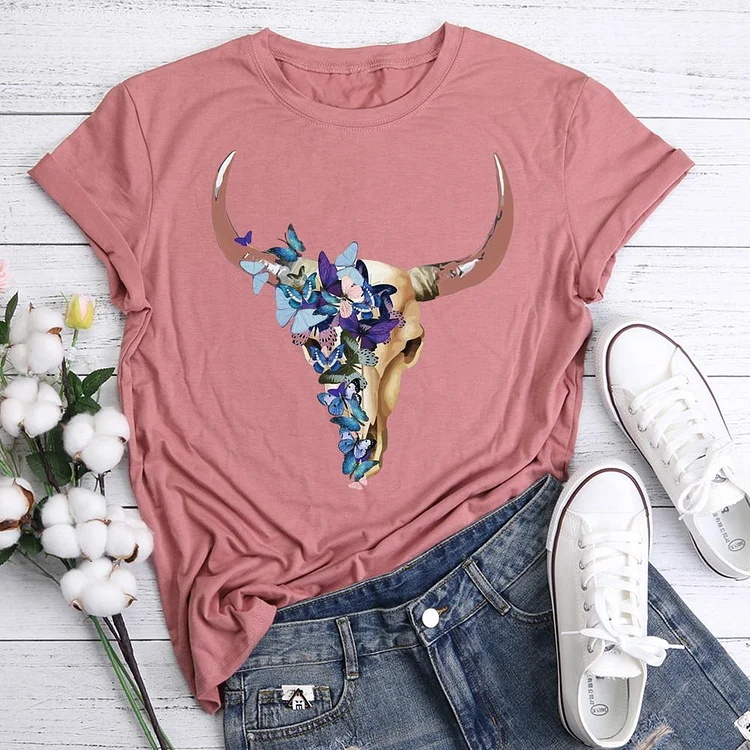 Cow skull and flowers  T-Shirt Tee05948-Annaletters