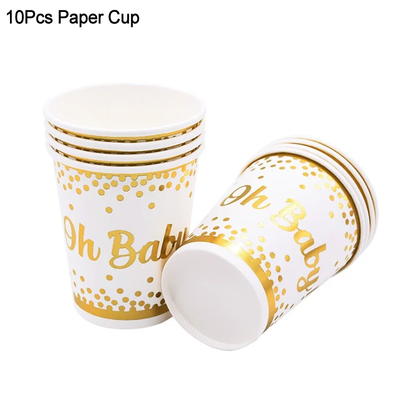 Oh Baby Gold Dot Disposable Tableware Set Boy Girl Baby Shower Favor Gender Reveal Balloon Banner Kids Birthday Party Decoration