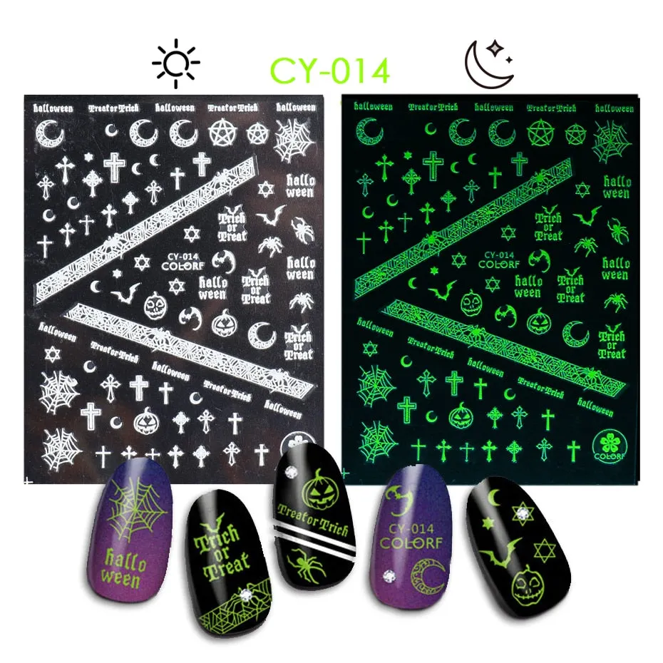 Merry Christmas Luminous SnowFlake Nail Stickers Fluorescent Xmas Winter Sliders for Nails Charms Glow in Dark Manicure Decals-Nail Inspo