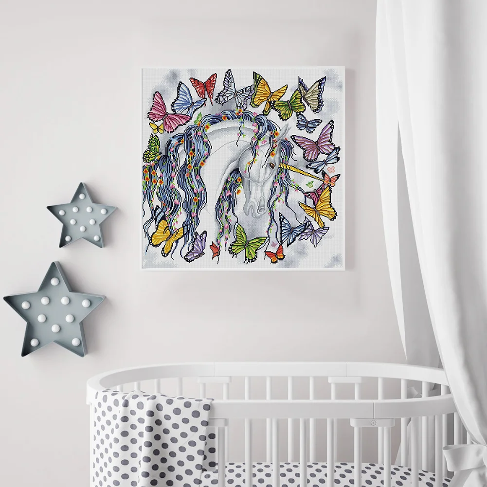 DIY Stamped Cross Stitch 11CT Full Embroidery 40*40cm - Unicorns And Butterflies