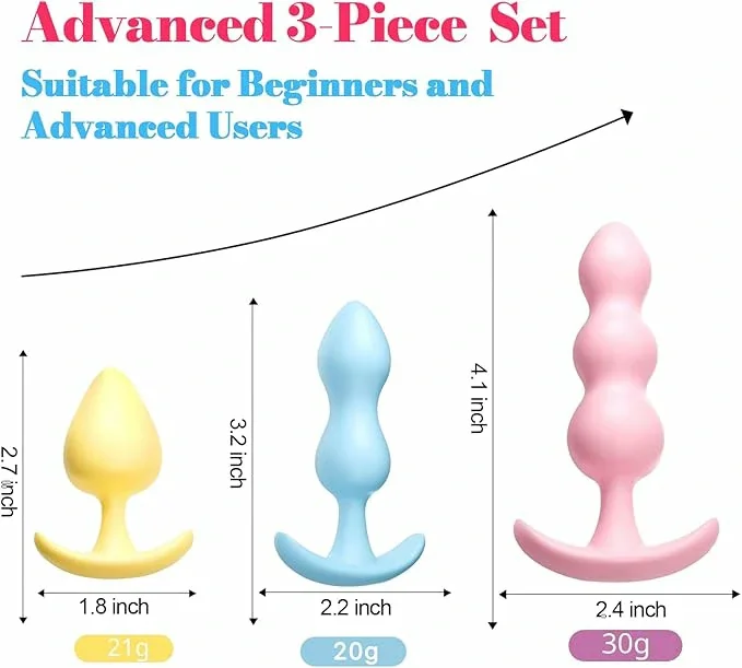 3 Pack Anal Plug Butt Plug Silicone Sex Toy for  Anal Training and Anal Stimulator Comfortable Long-Term Wear