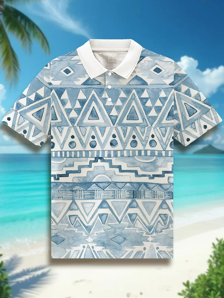 Men's Ethnic Pattern Watercolor Painting Print Short Sleeve Shirt